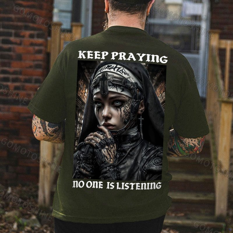 KEEP PRAYING no one is listening Gangster Nun Print Men's T-shirt Image - 5