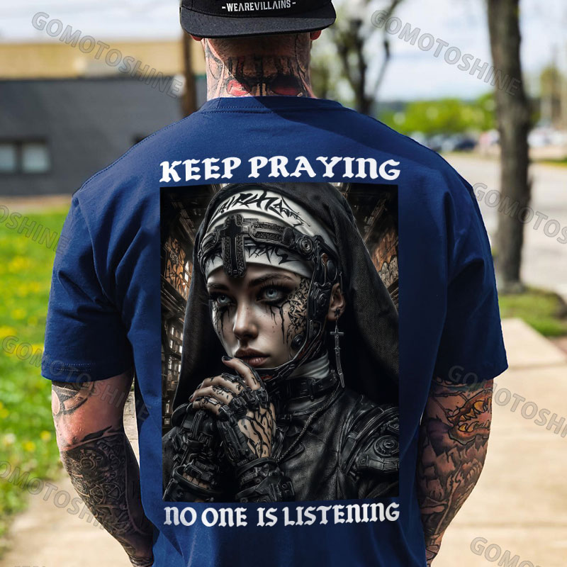 KEEP PRAYING no one is listening Gangster Nun Print Men's T-shirt Image - 4