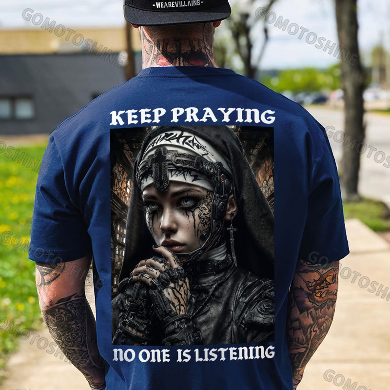 KEEP PRAYING no one is listening Gangster Nun Print Men's T-shirt Image - 4