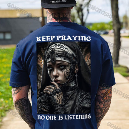 KEEP PRAYING no one is listening Gangster Nun Print Men's T-shirt Image - 4