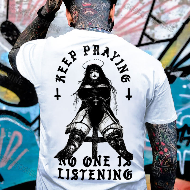 KEEP PRAYING NO ONE IS LISTENING Sexy Evil Nun Print Men's T-shirt Image - 2