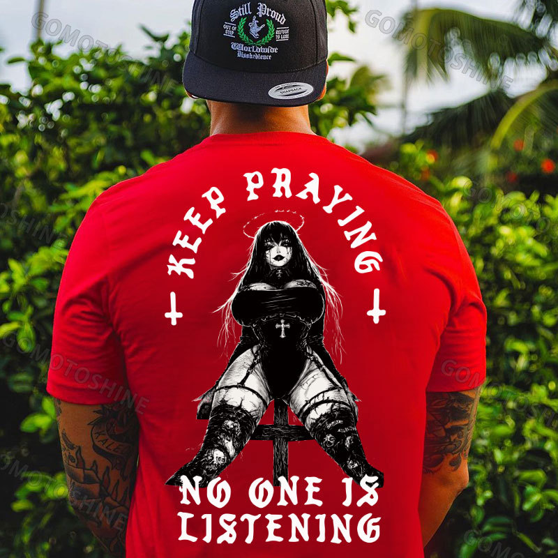 KEEP PRAYING NO ONE IS LISTENING Sexy Evil Nun Print Men's T-shirt Image - 6