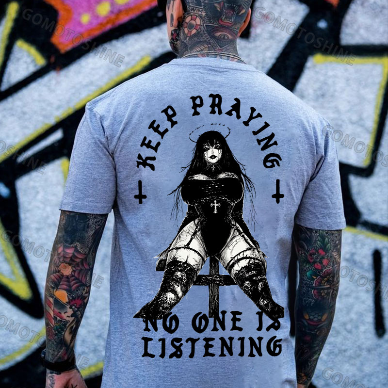 KEEP PRAYING NO ONE IS LISTENING Sexy Evil Nun Print Men's T-shirt Image - 3