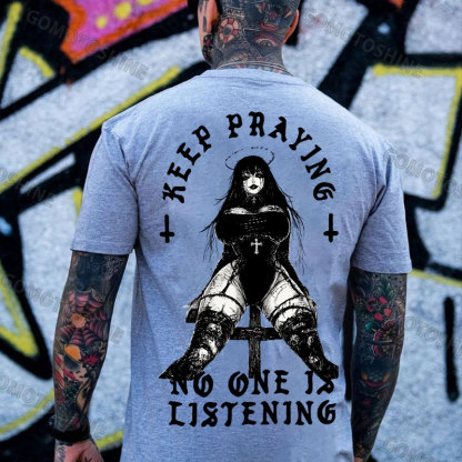 KEEP PRAYING NO ONE IS LISTENING Sexy Evil Nun Print Men's T-shirt Image - 3