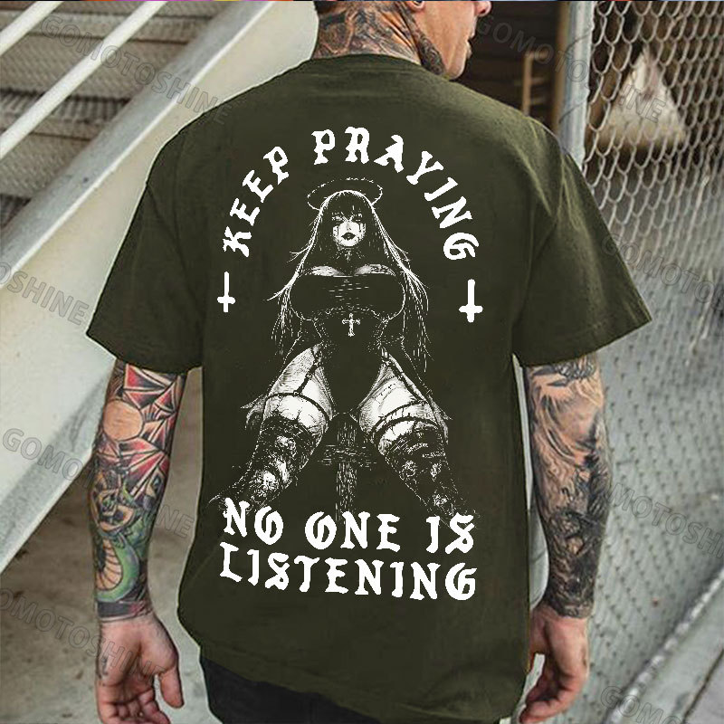 KEEP PRAYING NO ONE IS LISTENING Sexy Evil Nun Print Men's T-shirt Image - 5