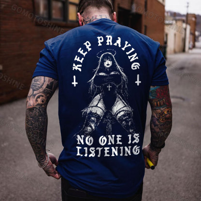 KEEP PRAYING NO ONE IS LISTENING Sexy Evil Nun Print Men's T-shirt Image - 4