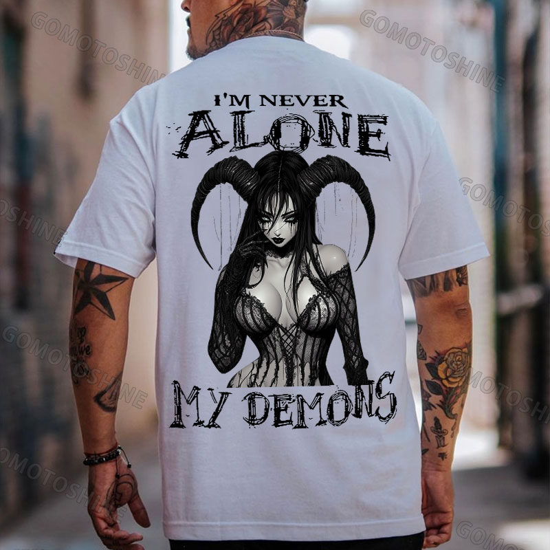 I'M NEVER ALONE MY DEMONS Sexy Devil Girl Print Men's T-shirt Image - 2