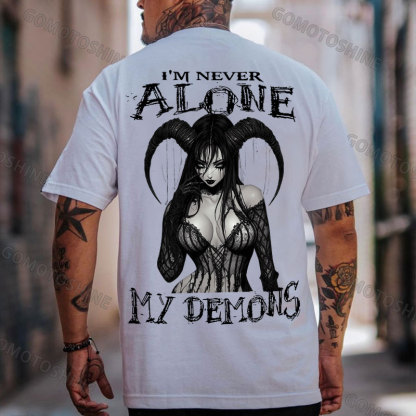 I'M NEVER ALONE MY DEMONS Sexy Devil Girl Print Men's T-shirt Image - 2
