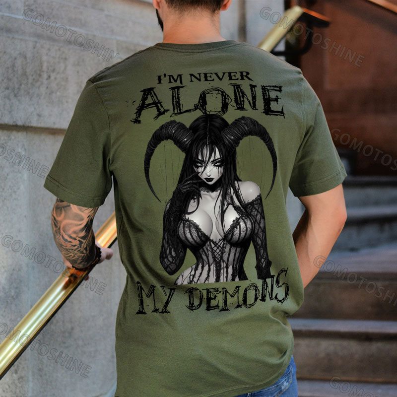 I'M NEVER ALONE MY DEMONS Sexy Devil Girl Print Men's T-shirt Image - 5