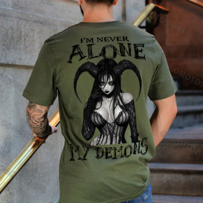 I'M NEVER ALONE MY DEMONS Sexy Devil Girl Print Men's T-shirt Image - 5