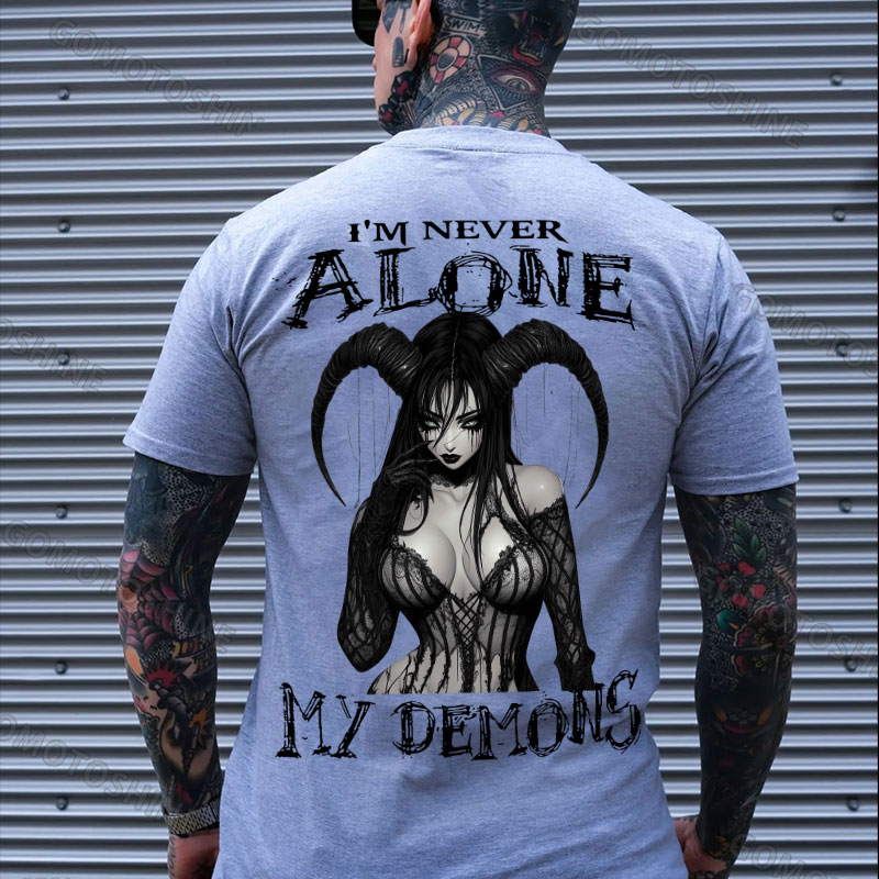 I'M NEVER ALONE MY DEMONS Sexy Devil Girl Print Men's T-shirt Image - 3