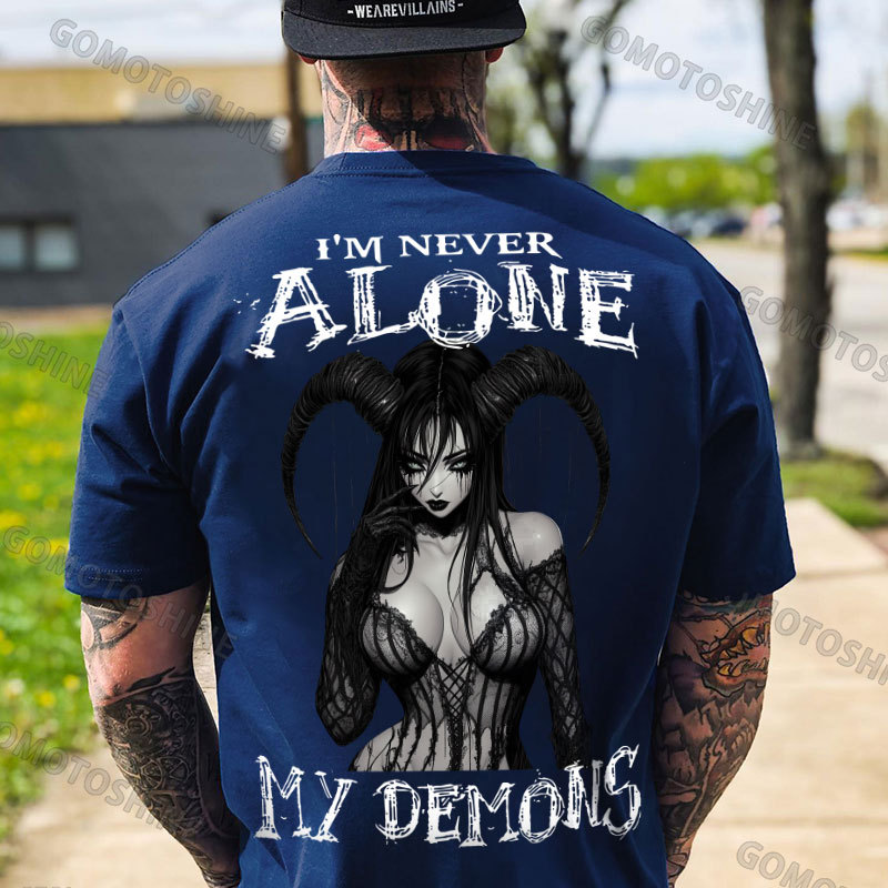 I'M NEVER ALONE MY DEMONS Sexy Devil Girl Print Men's T-shirt Image - 4
