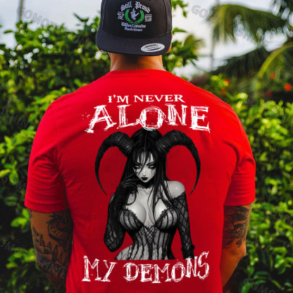 I'M NEVER ALONE MY DEMONS Sexy Devil Girl Print Men's T-shirt Image - 6