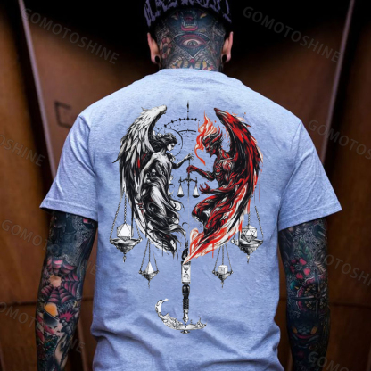 Libra Angel And Devil Print Men's T-shirt Image - 3