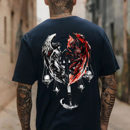 Libra Angel And Devil Print Men's T-shirt Image - 4