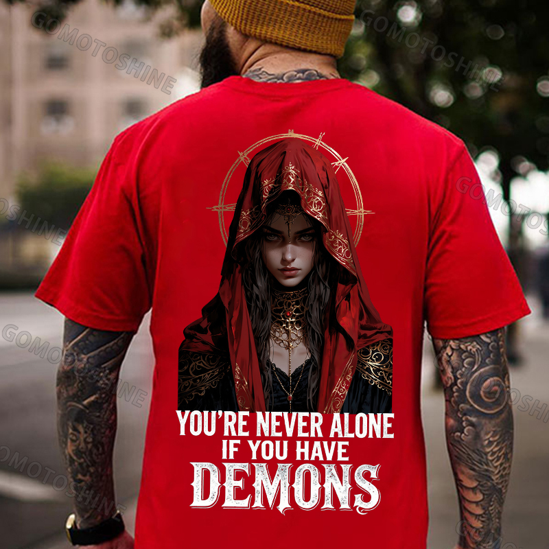YOU'RE NEVER ALONE IF YOU HAVE DEMONS Holy Cyber Nun Print Men's T-shirt Image - 6
