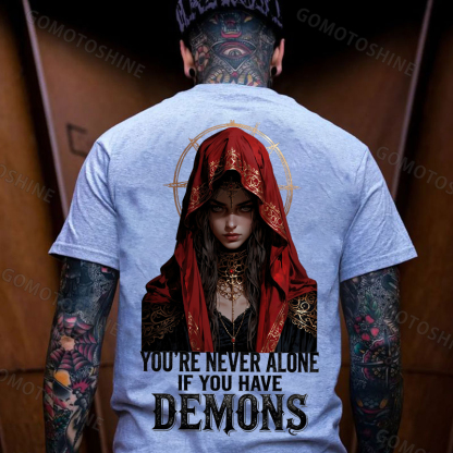 YOU'RE NEVER ALONE IF YOU HAVE DEMONS Holy Cyber Nun Print Men's T-shirt Image - 3