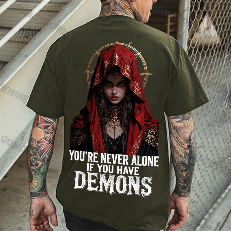 YOU'RE NEVER ALONE IF YOU HAVE DEMONS Holy Cyber Nun Print Men's T-shirt Image - 5