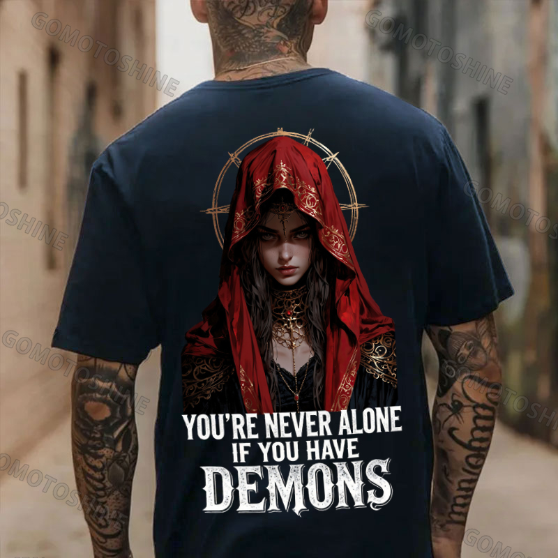 YOU'RE NEVER ALONE IF YOU HAVE DEMONS Holy Cyber Nun Print Men's T-shirt Image - 4