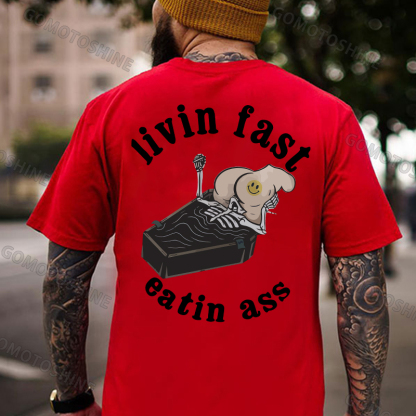 Living Fast Eating Butt Skeleton Suck Sexy Butt Print Men's T-shirt Image - 6