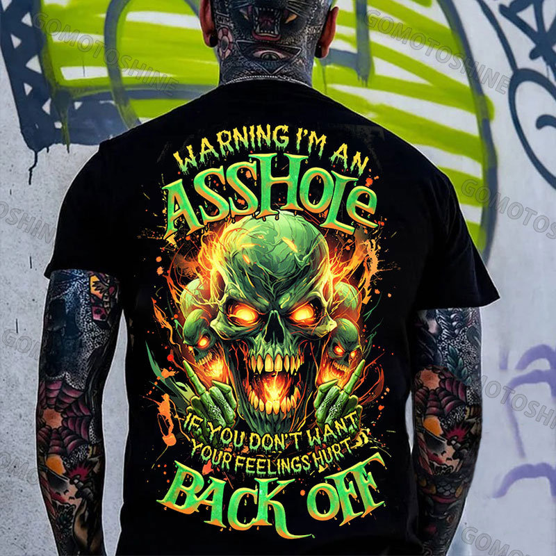 WARNING I’M AN ASSHOLE BACK OFF Defiant Crazy Skeleton Print Men's T-shirt Image - 1