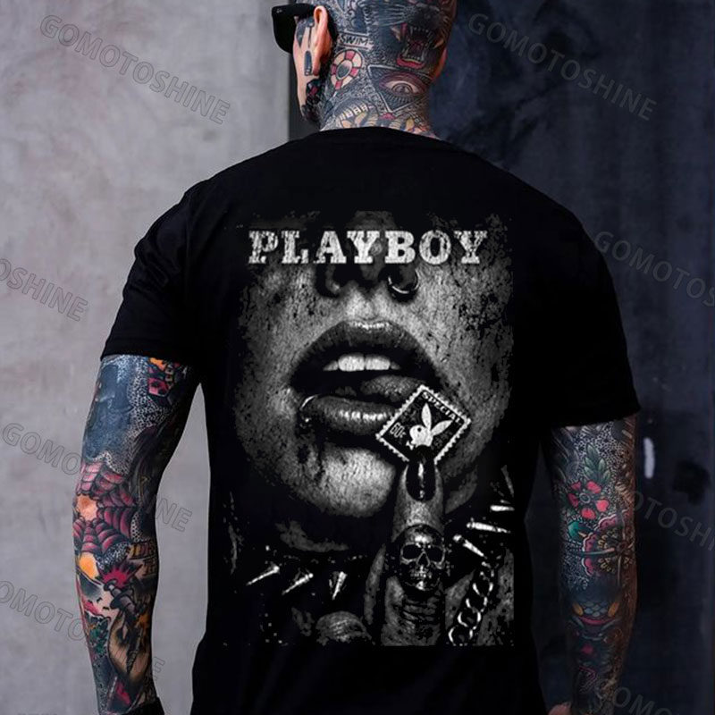 PLAYBOY Punk Bad Girl Retro Print Men's T-shirt Image - 1