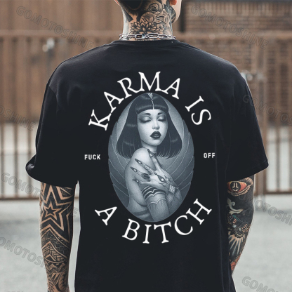 KARMA IS A BITCH Cyber Girl Retro Print Men's T-shirt Image - 1