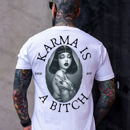 KARMA IS A BITCH Cyber Girl Retro Print Men's T-shirt Image - 2