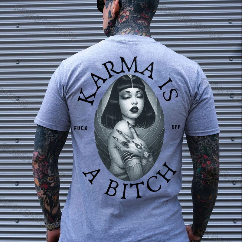 KARMA IS A BITCH Cyber Girl Retro Print Men's T-shirt Image - 3