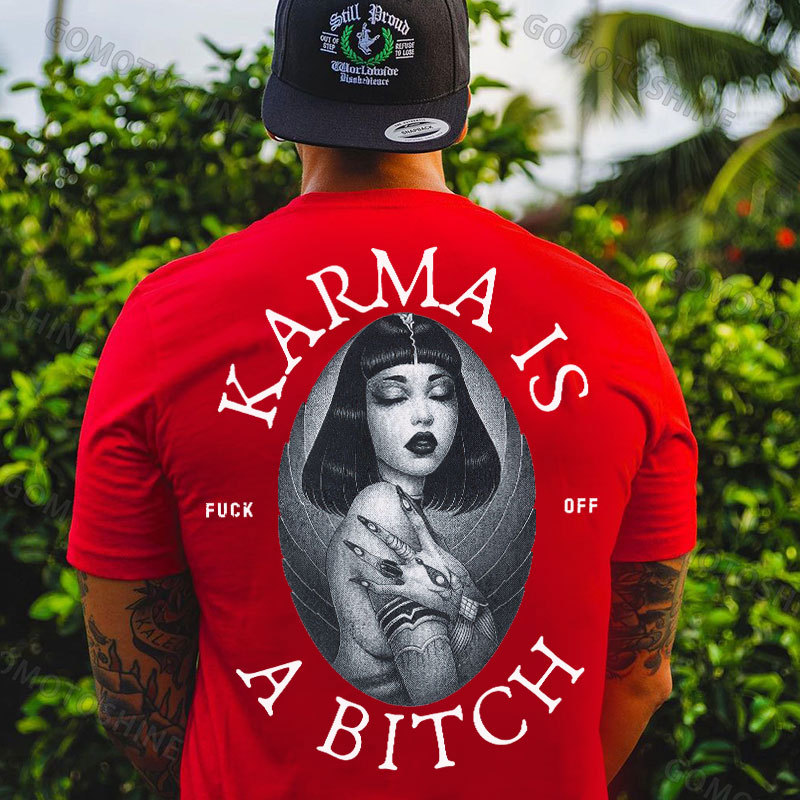 KARMA IS A BITCH Cyber Girl Retro Print Men's T-shirt Image - 6