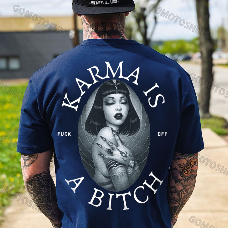 KARMA IS A BITCH Cyber Girl Retro Print Men's T-shirt Image - 4