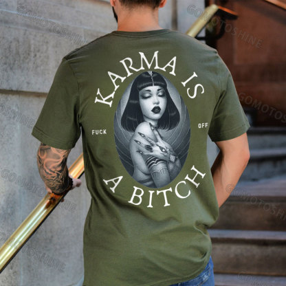 KARMA IS A BITCH Cyber Girl Retro Print Men's T-shirt Image - 5