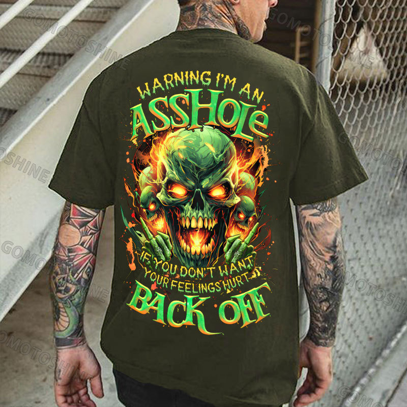 WARNING I’M AN ASSHOLE BACK OFF Defiant Crazy Skeleton Print Men's T-shirt Image - 5