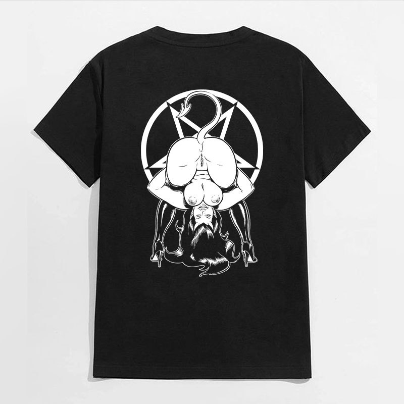 Naked Lady Standing on Her Head Black Print T-shirt Image - 2