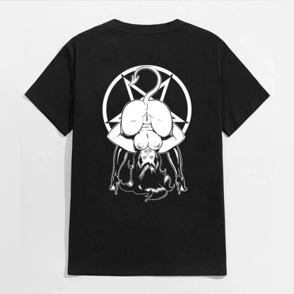 Naked Lady Standing on Her Head Black Print T-shirt Image - 2