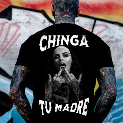 CHINGA TU MADRE Defiant Nun Print Men's T-shirt Image - 1