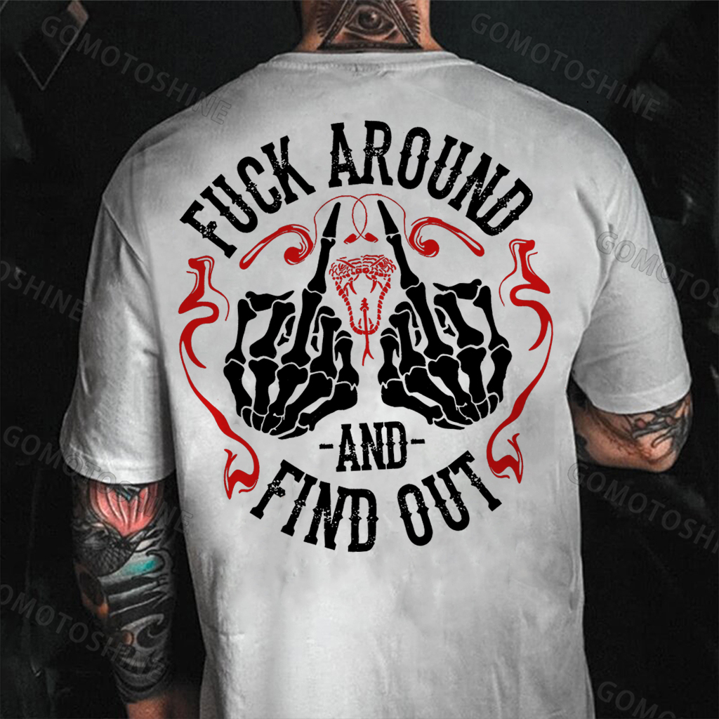 FUCK AROUND AND FIND OUT Defiant Bone Hand Print Men's T-shirt Image - 2