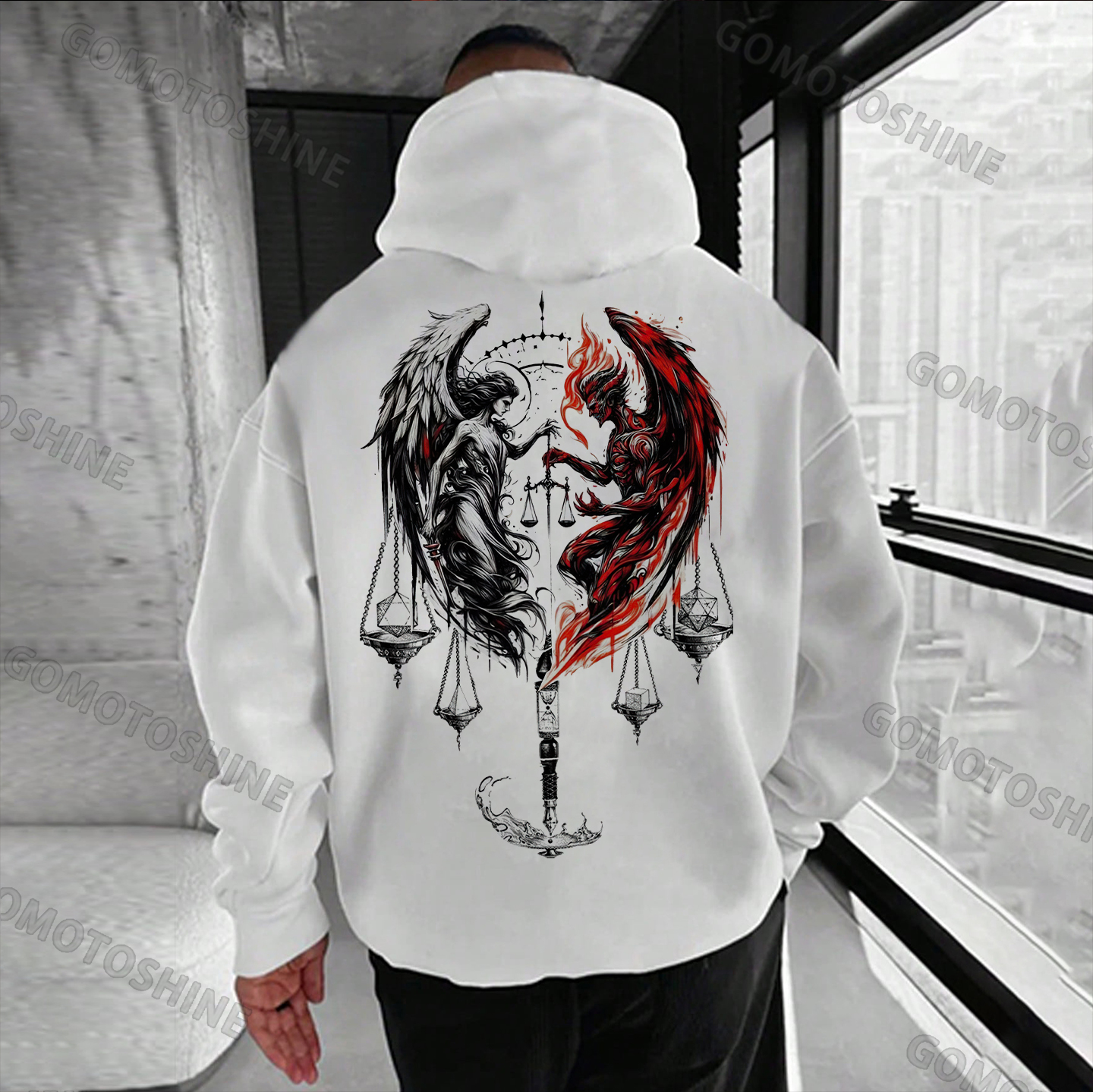 Libra Angel And Devil Print Men's Hoodie