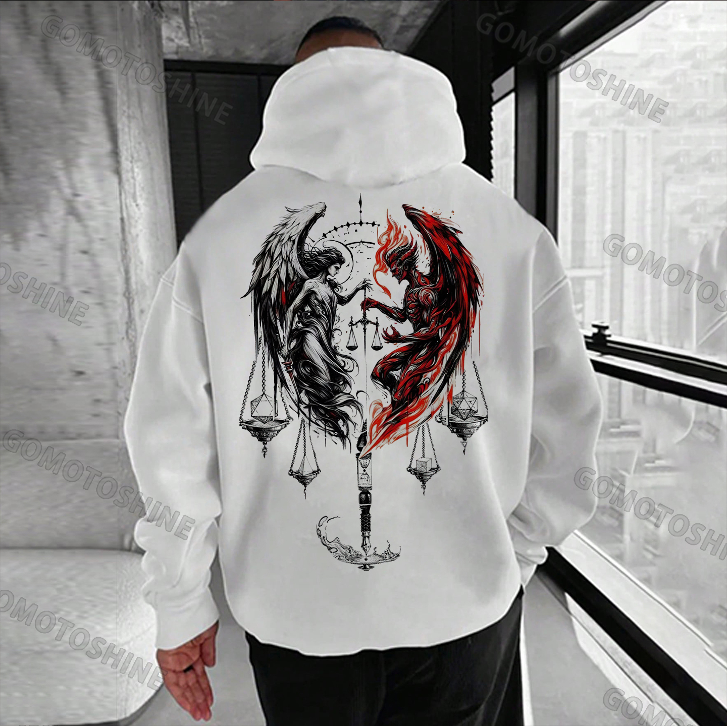 Libra Angel And Devil Print Men's Hoodie