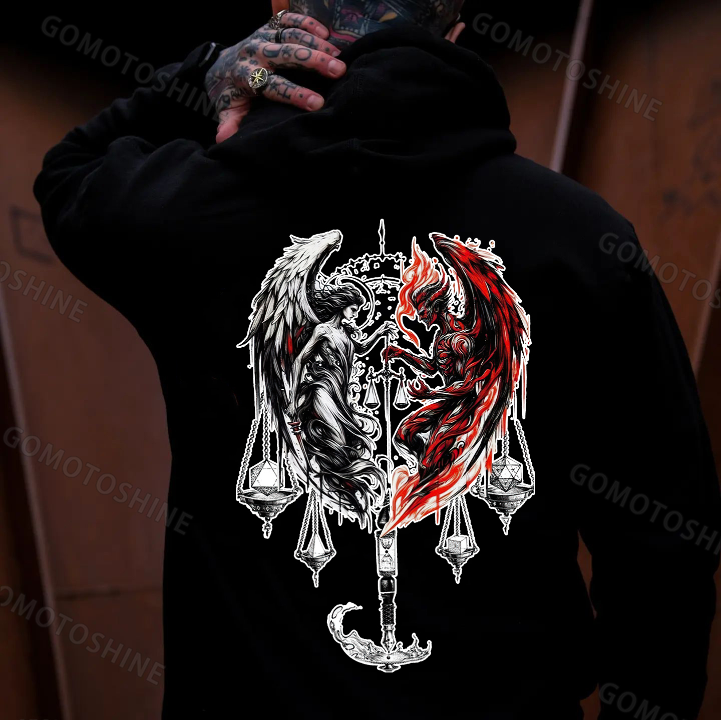 Libra Angel And Devil Print Men's Hoodie