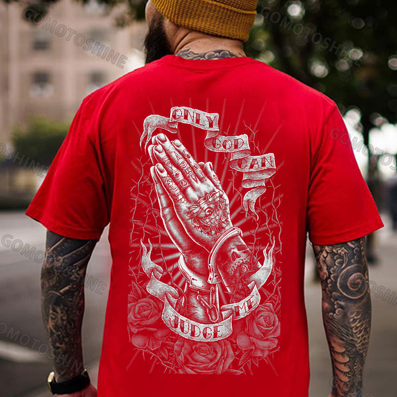 ONLY GOD CAN JUDGE ME Praying Gesture Retro Rose Thorn Print Men's T-shirt Image - 6