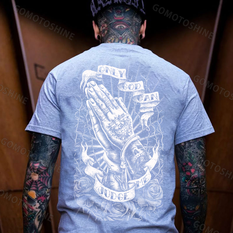 ONLY GOD CAN JUDGE ME Praying Gesture Retro Rose Thorn Print Men's T-shirt Image - 3