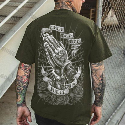 ONLY GOD CAN JUDGE ME Praying Gesture Retro Rose Thorn Print Men's T-shirt Image - 5