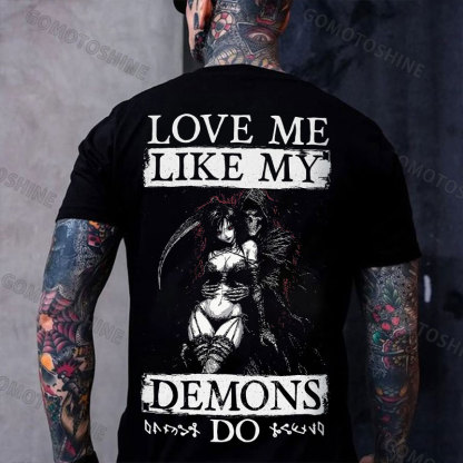 LOVE ME LIKE MY DEMONS DO Skeleton Reaper Evil Girl Print Men's T-shirt Image - 1