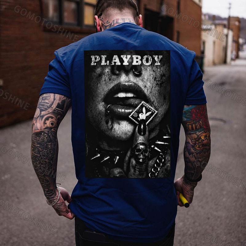 PLAYBOY Punk Bad Girl Retro Print Men's T-shirt Image - 4