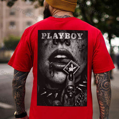 PLAYBOY Punk Bad Girl Retro Print Men's T-shirt Image - 6