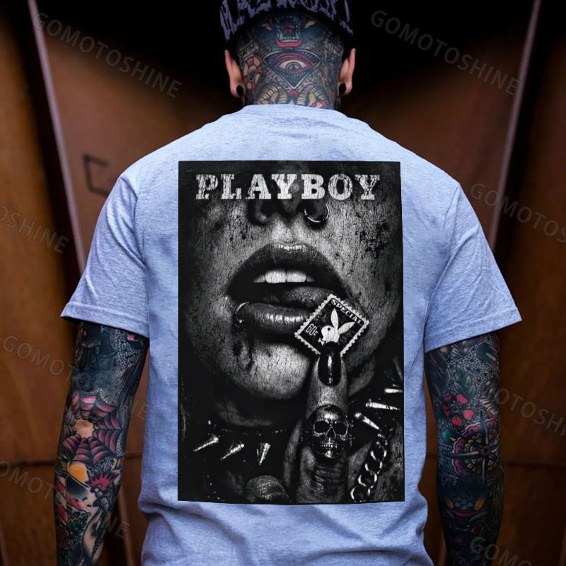 PLAYBOY Punk Bad Girl Retro Print Men's T-shirt Image - 3