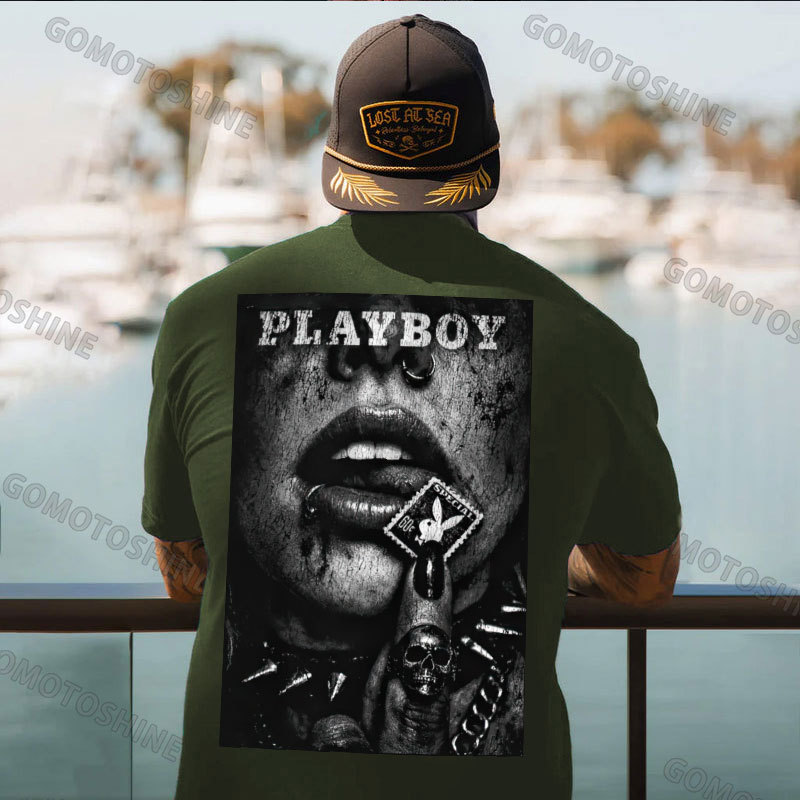 PLAYBOY Punk Bad Girl Retro Print Men's T-shirt Image - 5