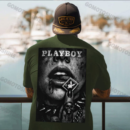 PLAYBOY Punk Bad Girl Retro Print Men's T-shirt Image - 5