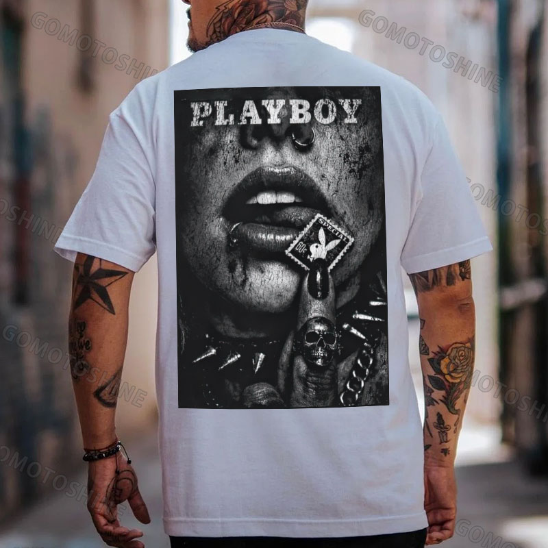 PLAYBOY Punk Bad Girl Retro Print Men's T-shirt Image - 2